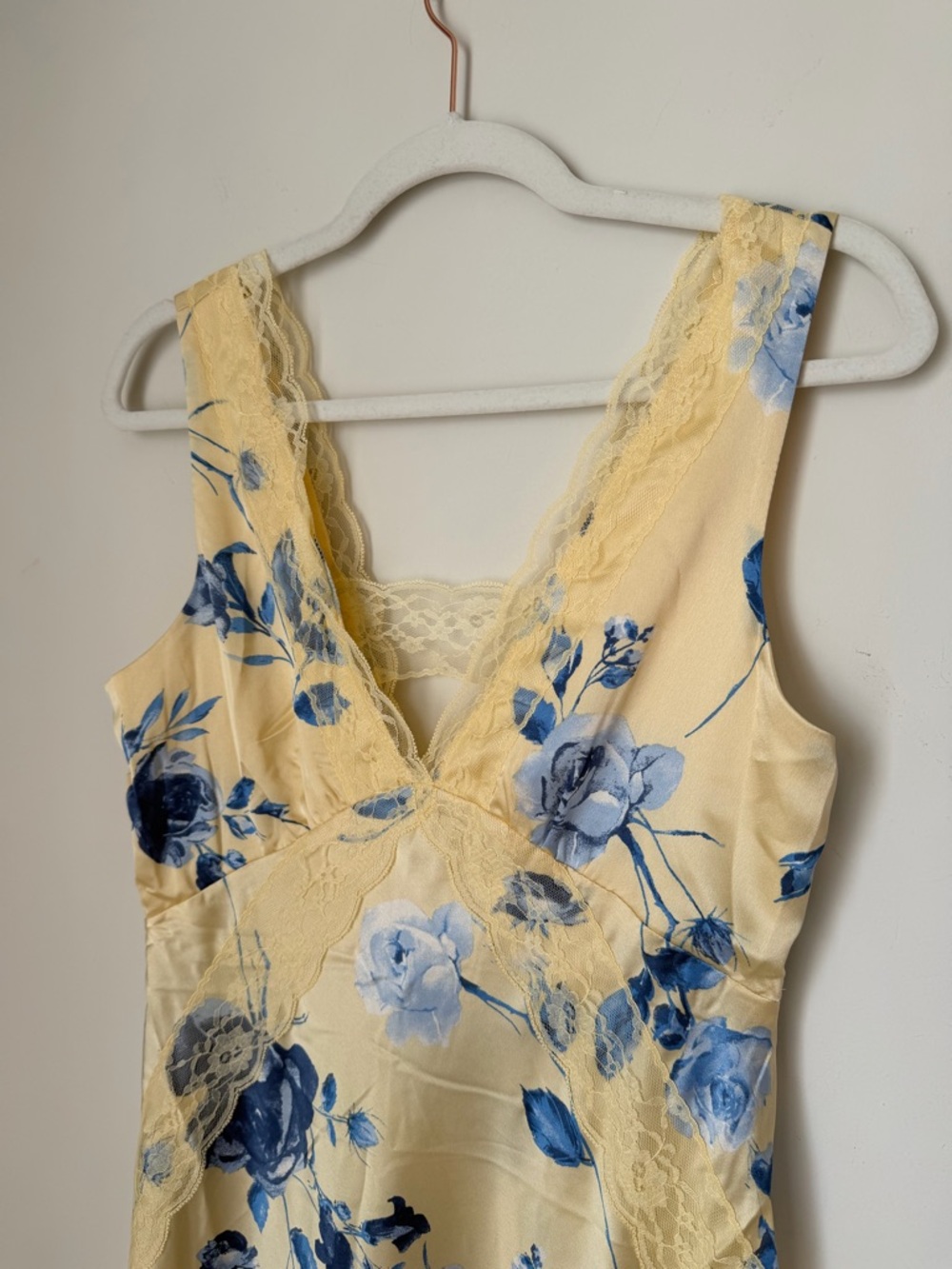 Thirty thirty Yellow Blue Floral Lace-Trim slip maxi Dress - Picture 5 of 8